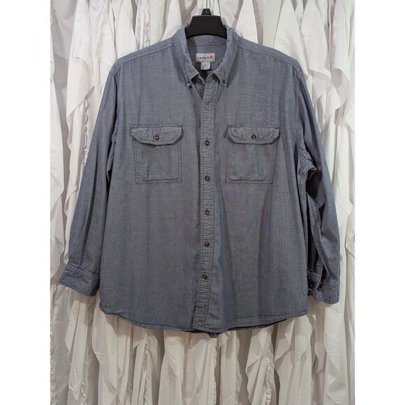 Carhartt Blue 100% Cotton 2 Pocket Long Sleeve 2XL (distressed @ collar) - Picture 1 of 12